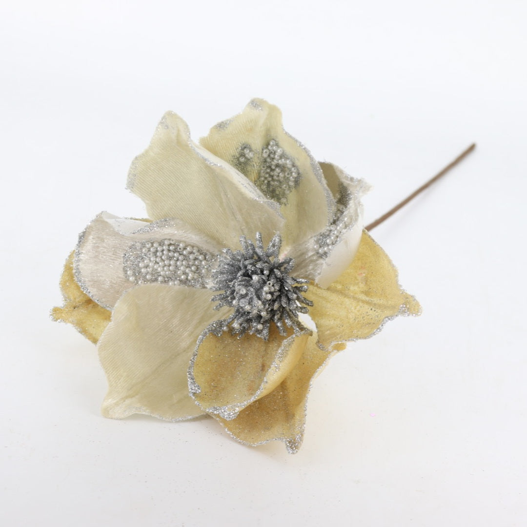 Creamy With Silver Glitter Magnolia Flower