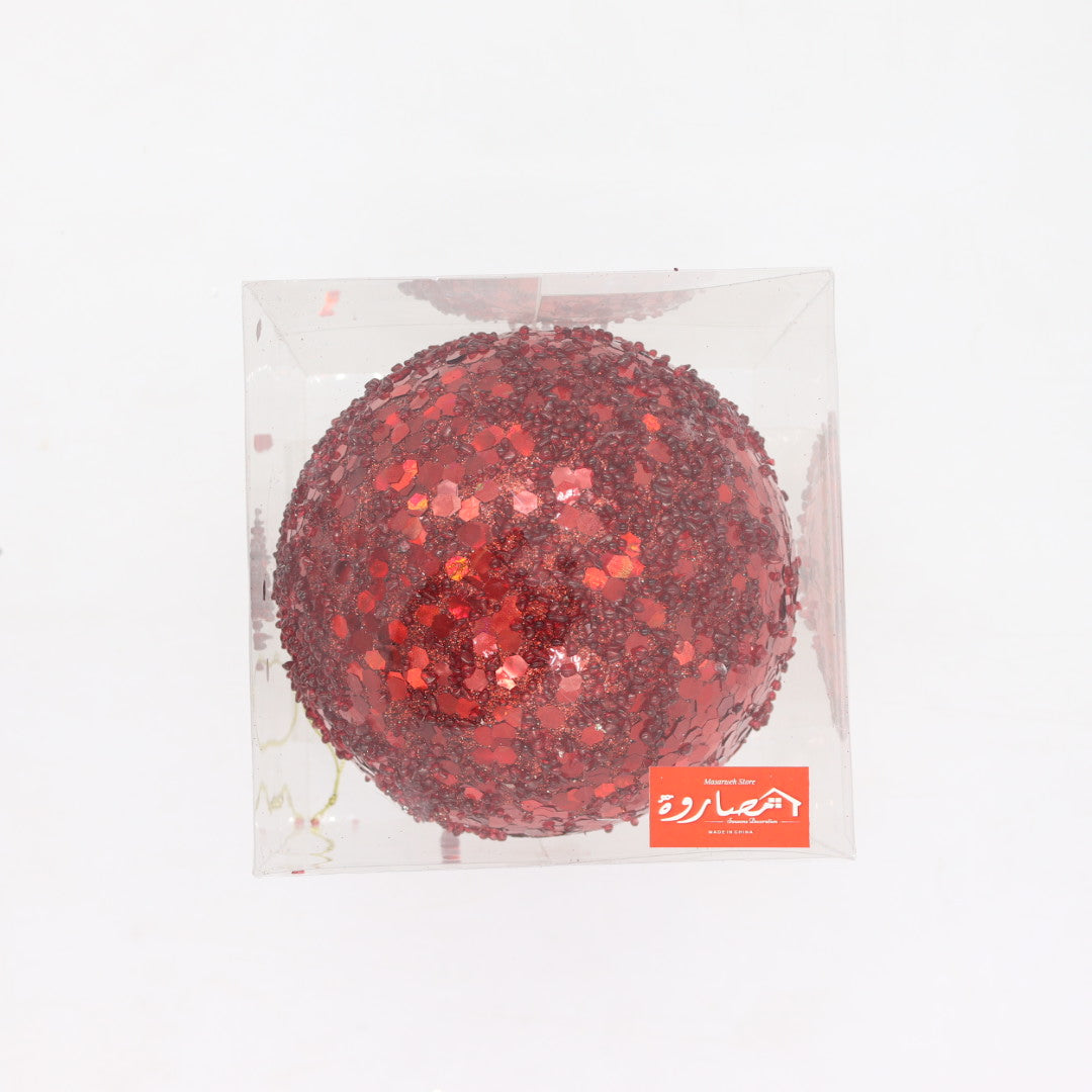 15CM Red Glitter Beaded Christmas Ball