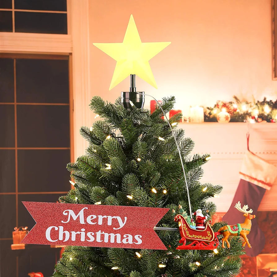 Mr. Christmas Santa’s Sleigh Animated Tree Topper with Banner Red