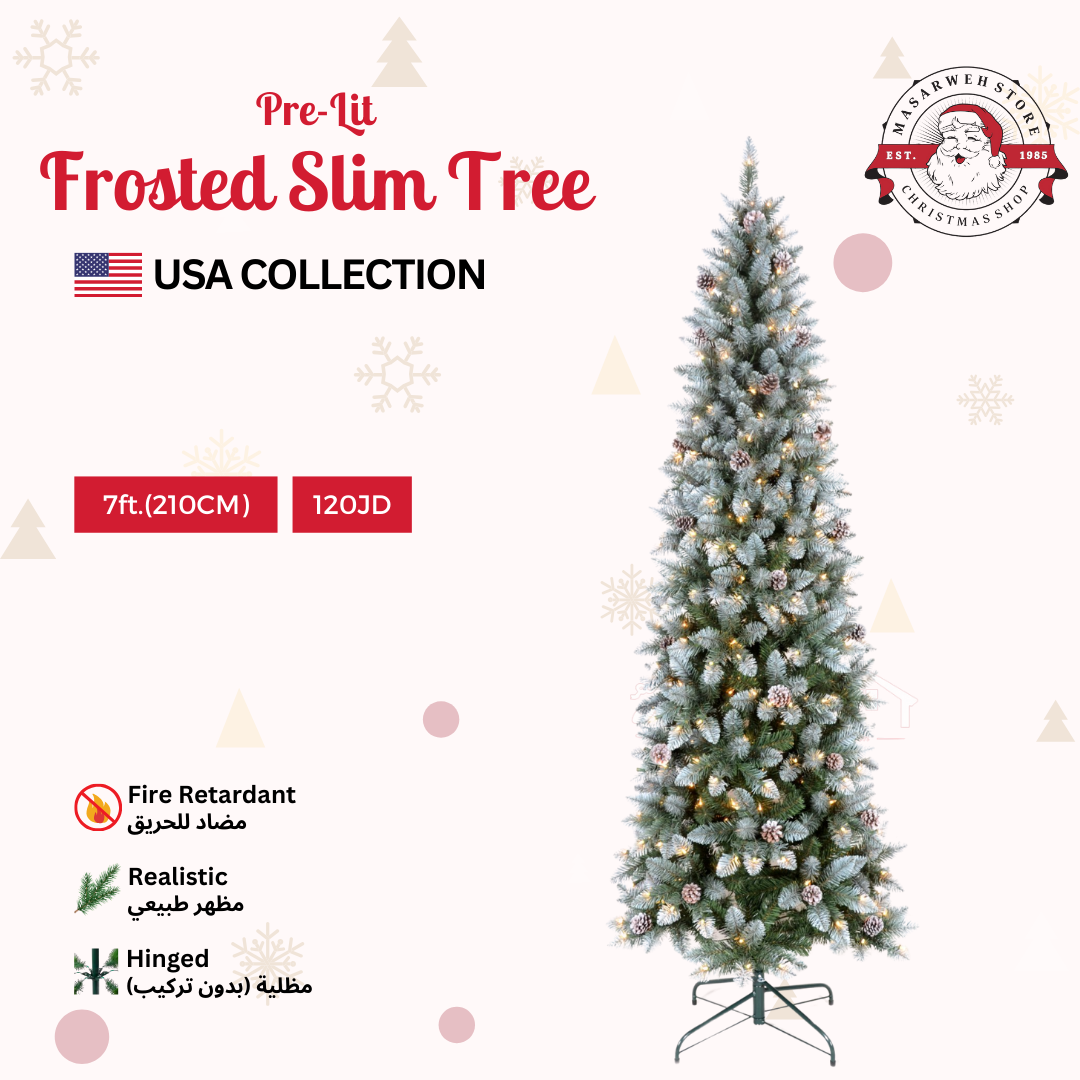 7ft (210cm) Frosted Slim Christmas Tree