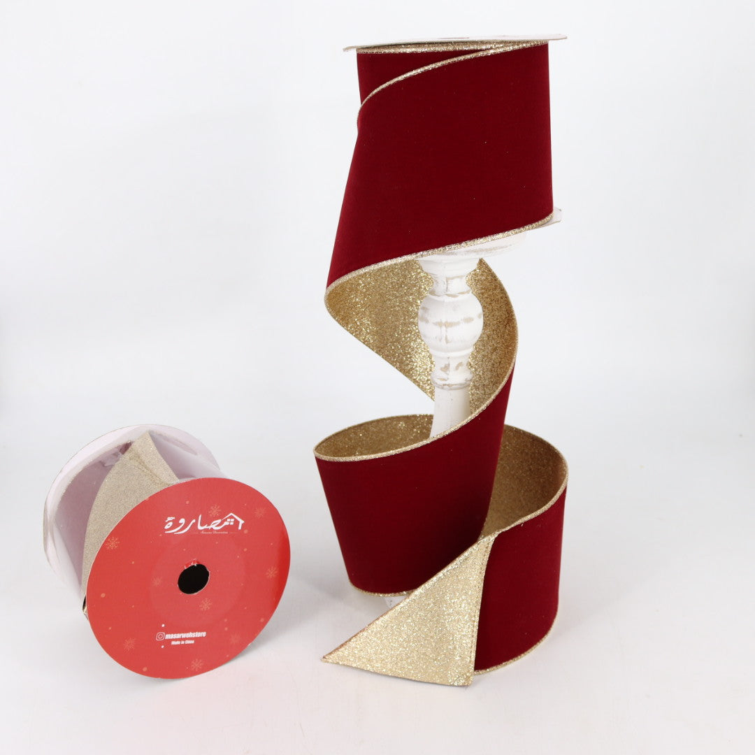Burgundy Velvet/Champagne Wired Ribbon