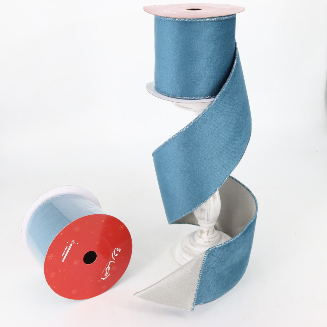 Turquoise Aqua Blue Velvet Wired Ribbon