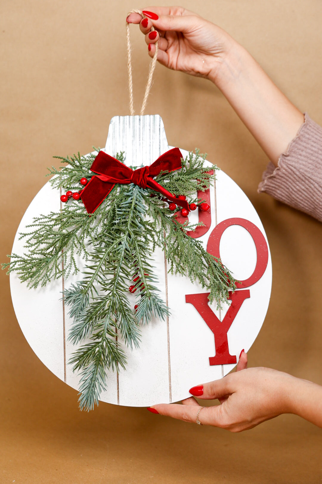 Wooden Joy Wreath Door Hanging
