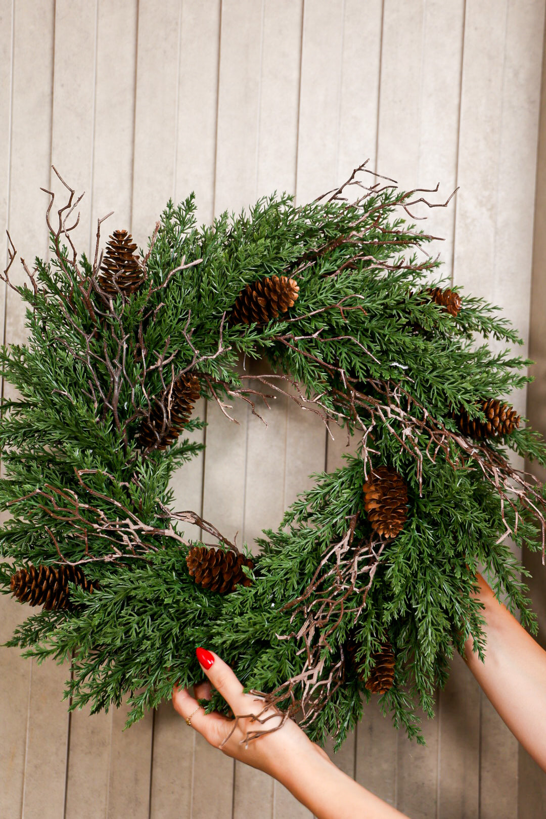 Green Spruce With Pine Cones Decorated Wreath