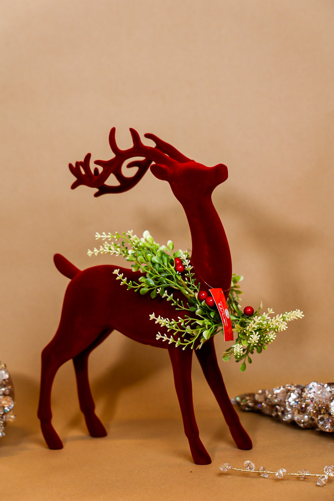 Burgundy Velvet Reindeer Polyresin