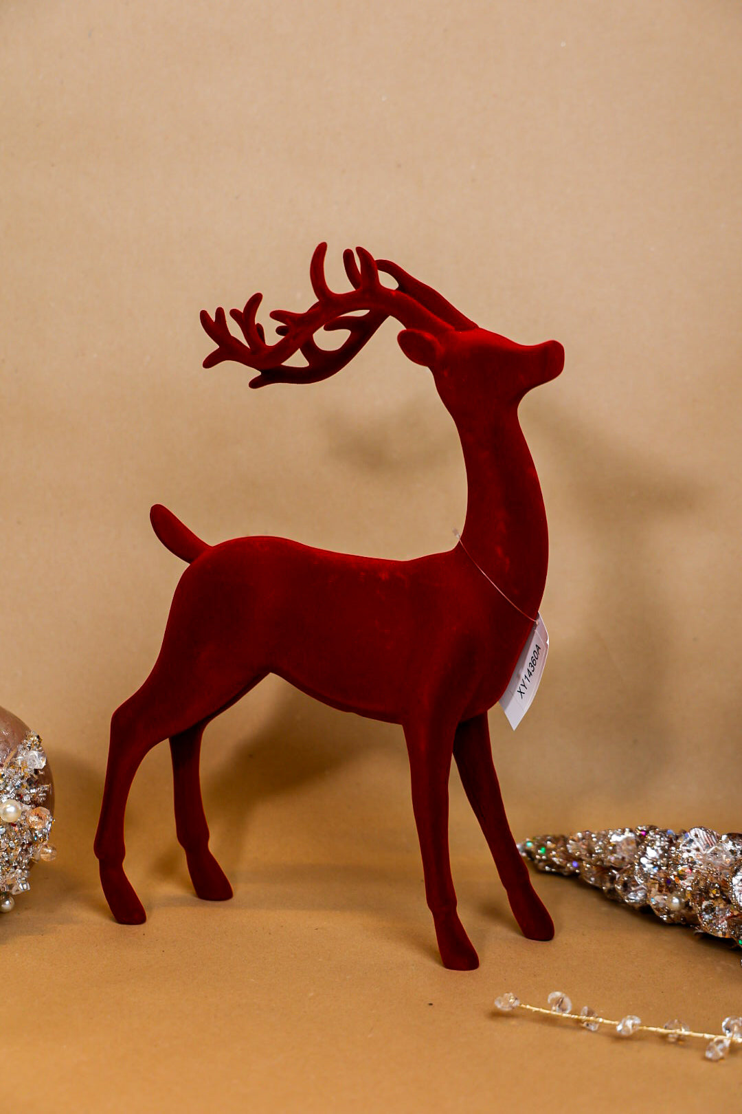 Burgundy Velvet Reindeer Polyresin