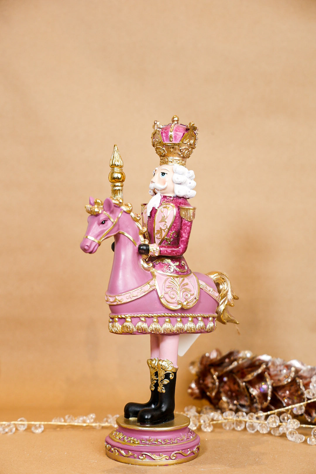Pink Nutcracker With Specter on Horse Polyresin Gift