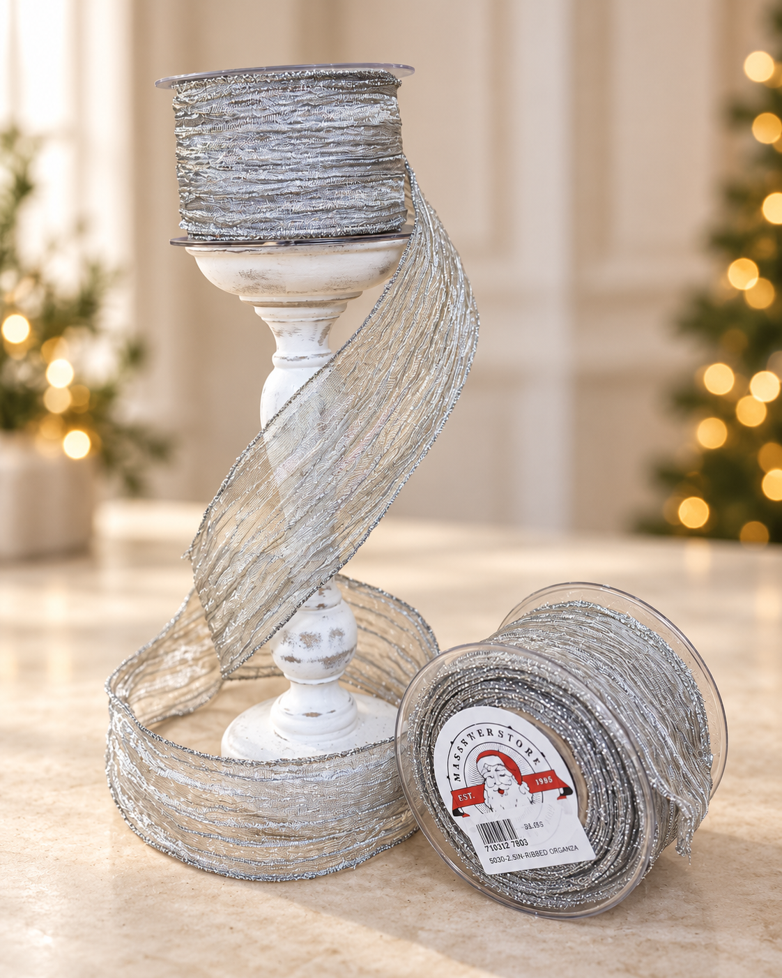 Shimmering Silver Wired Organza Craft Ribbon
