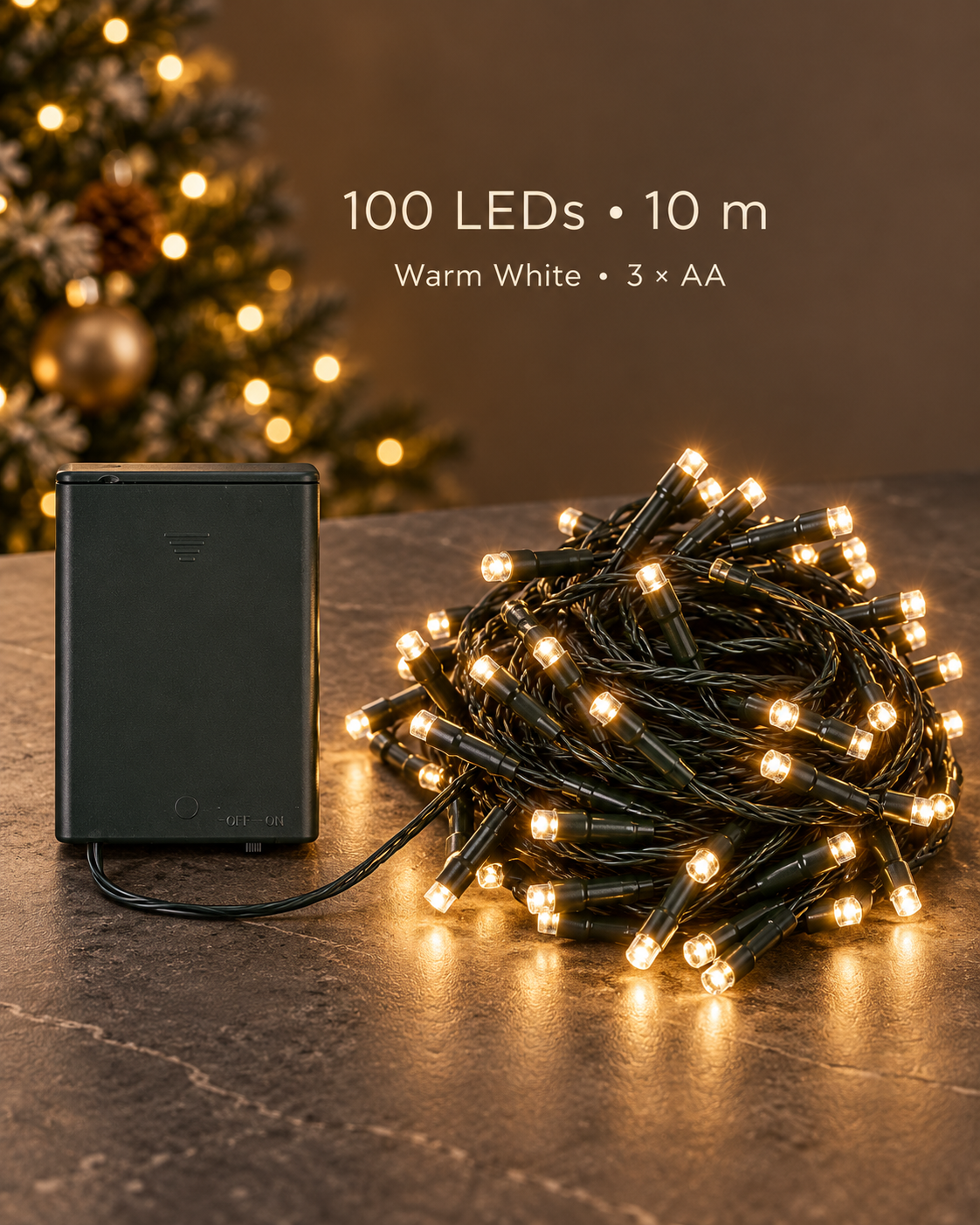 100LED Battery Warm White Lights AA
