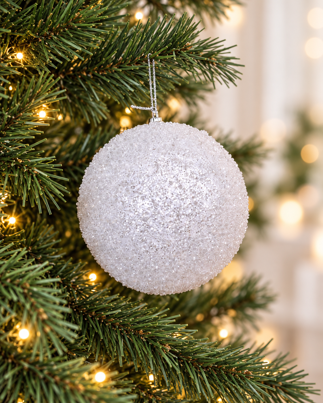 15cm White Glitter Ball Christmas
