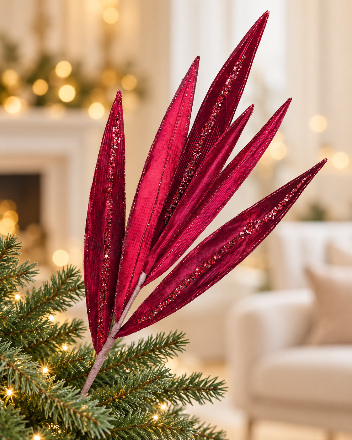 Jeweled Burgundy Leafs Tree Spray