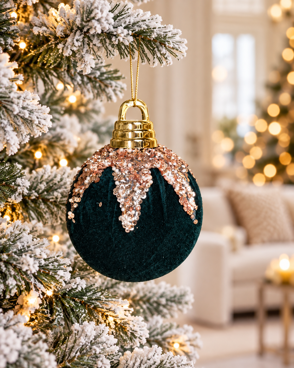 15cm Glitter on Top Emarled Green Velvet Christmas