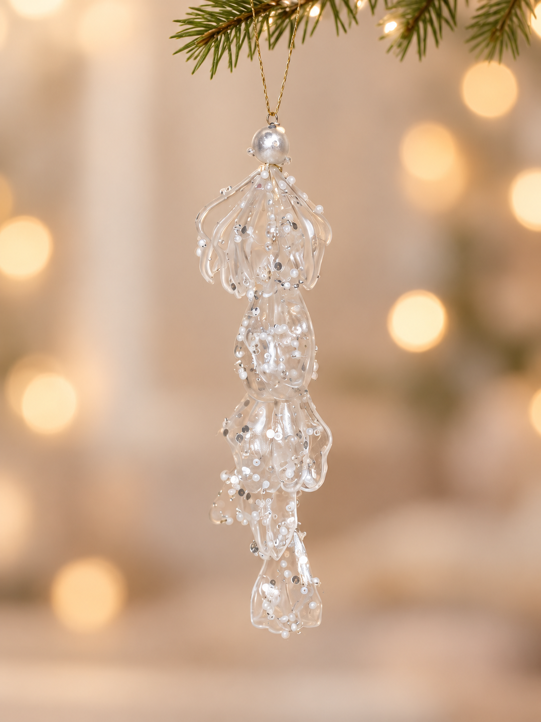 Acrylic Leafs With Pearls Ornament