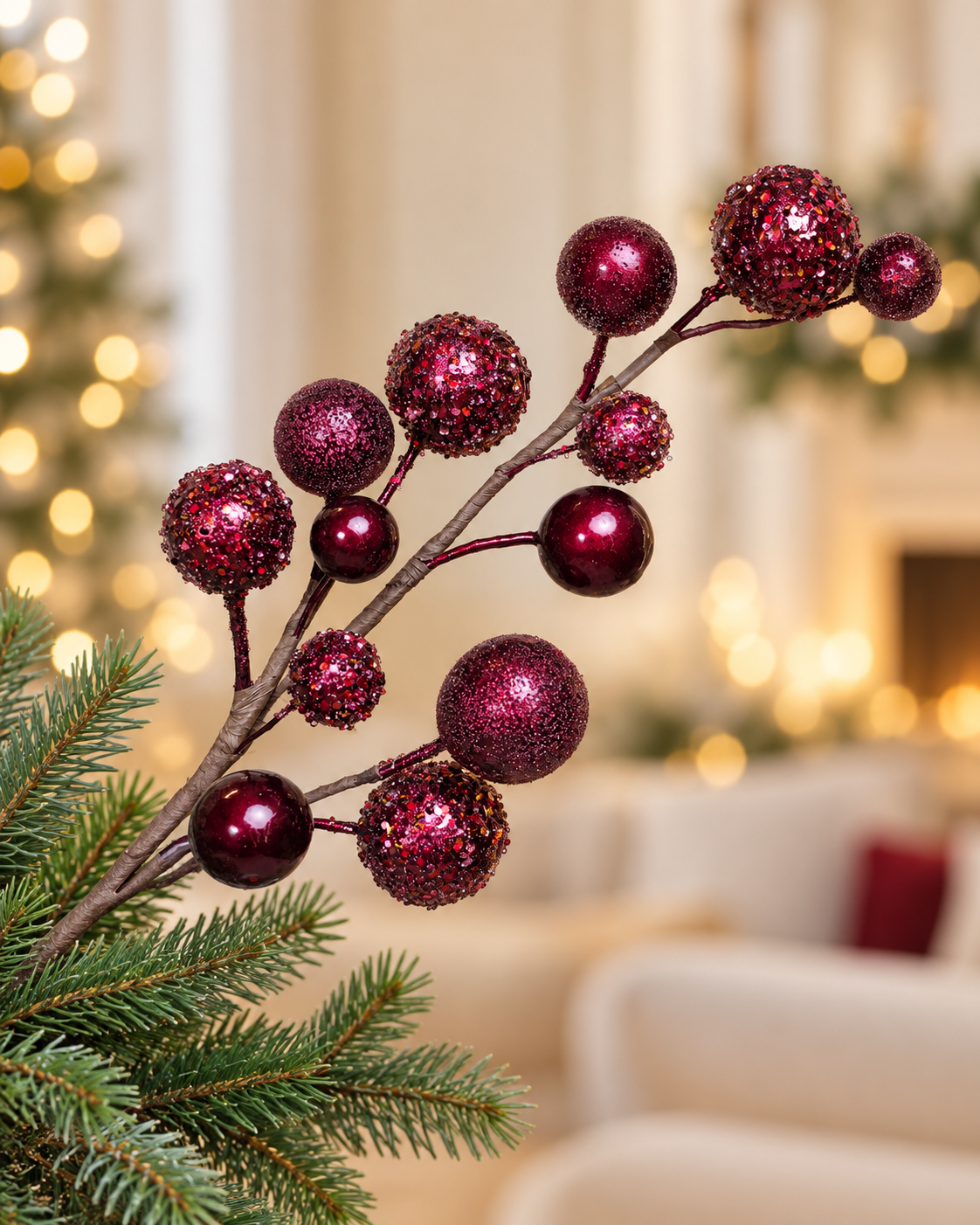 Jeweled Burgundy Balls Tree Spray